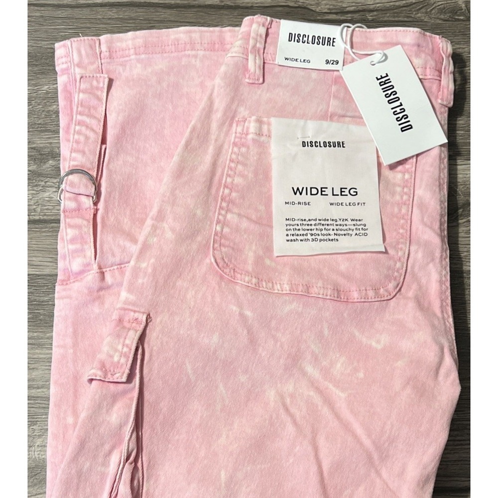 Disclosure Women's NWT Cargo Strap Y2K MidRise Wide Leg Pink Jean 9/29 (29x29)